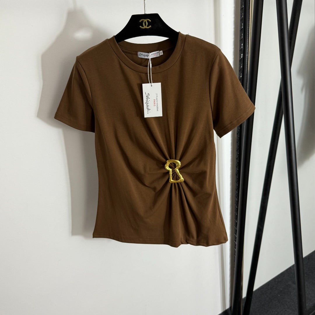 Ruffled Slim Fit Ribbed T-Shirt