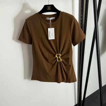 Ruffled Slim Fit Ribbed T-Shirt