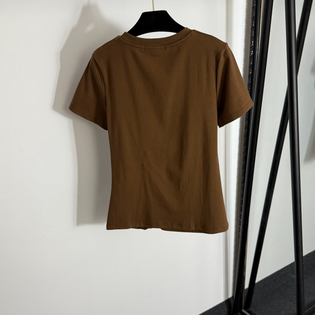 Ruffled Slim Fit Ribbed T-Shirt