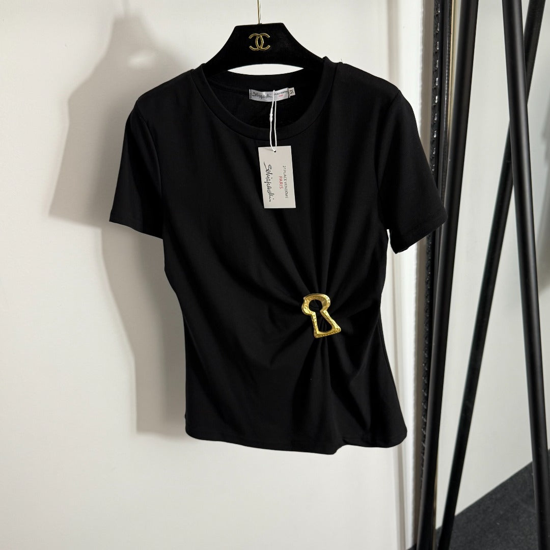 Ruffled Slim Fit Ribbed T-Shirt