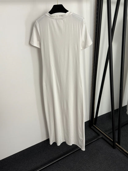 Pleated Waist-cinching Short-Sleeve Dress
