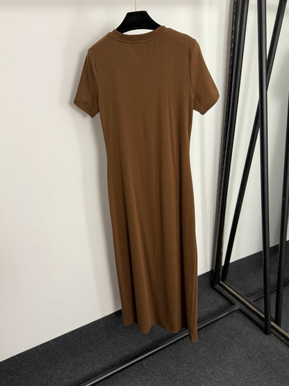 Pleated Waist-cinching Short-Sleeve Dress