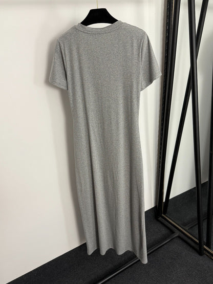 Pleated Waist-cinching Short-Sleeve Dress