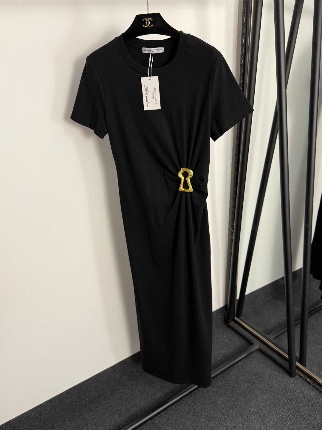 Pleated Waist-cinching Short-Sleeve Dress