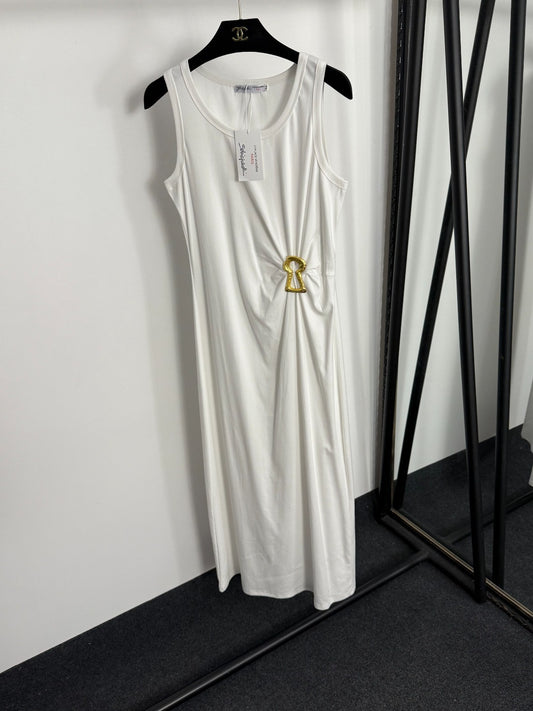 Pleated, fitted waist vest dress