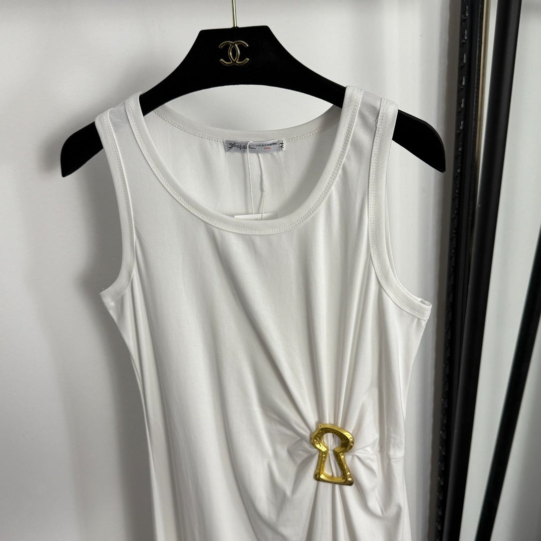 Pleated, fitted waist vest dress