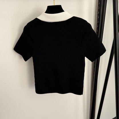 Polo collar short-sleeved top