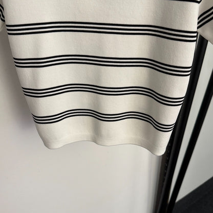 Striped collared short-sleeved top