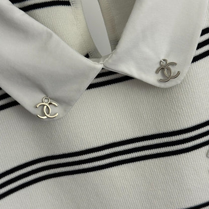 Striped collared short-sleeved top