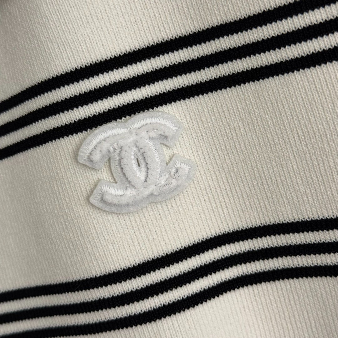 Striped collared short-sleeved top