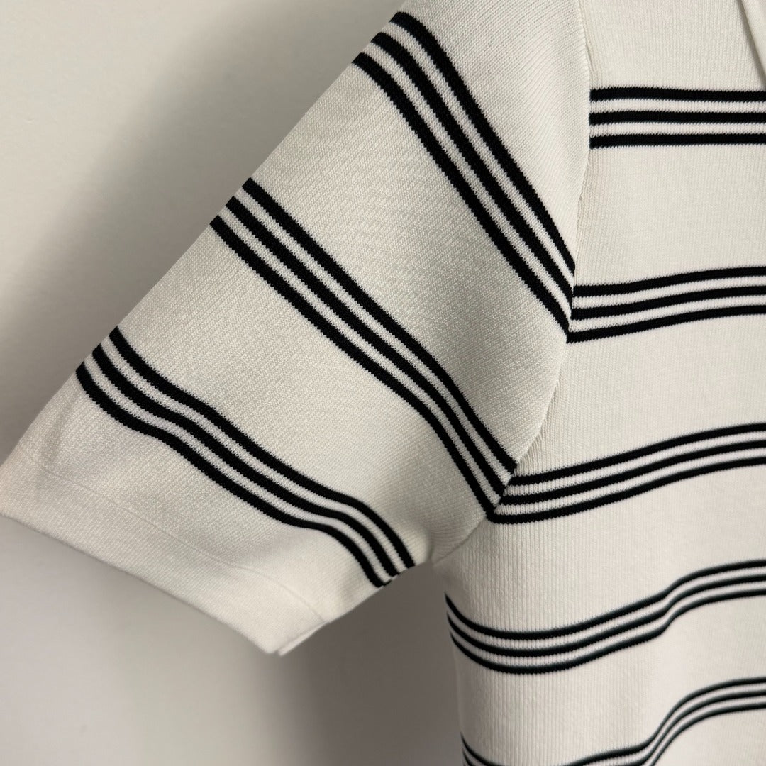 Striped collared short-sleeved top