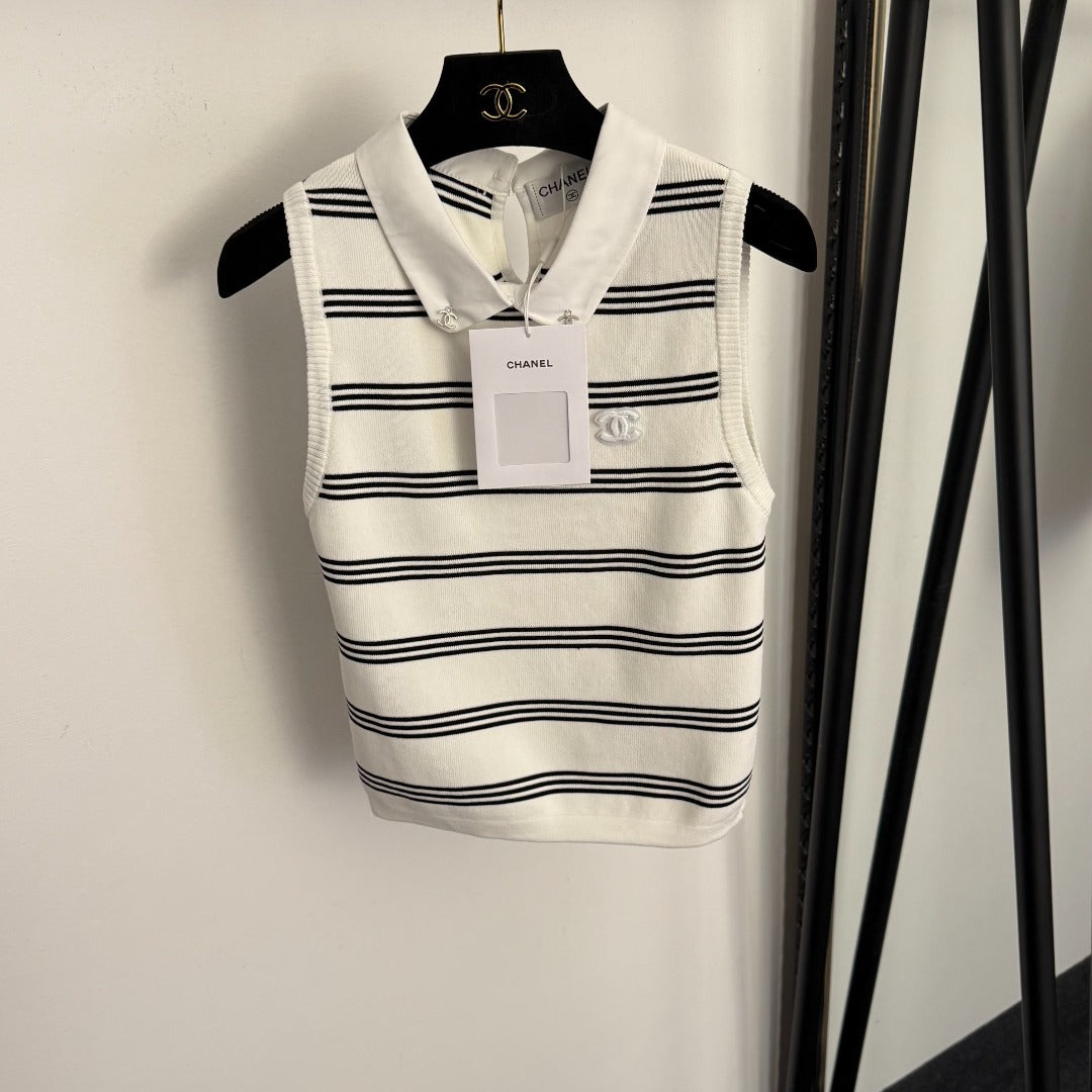 Striped collared vest