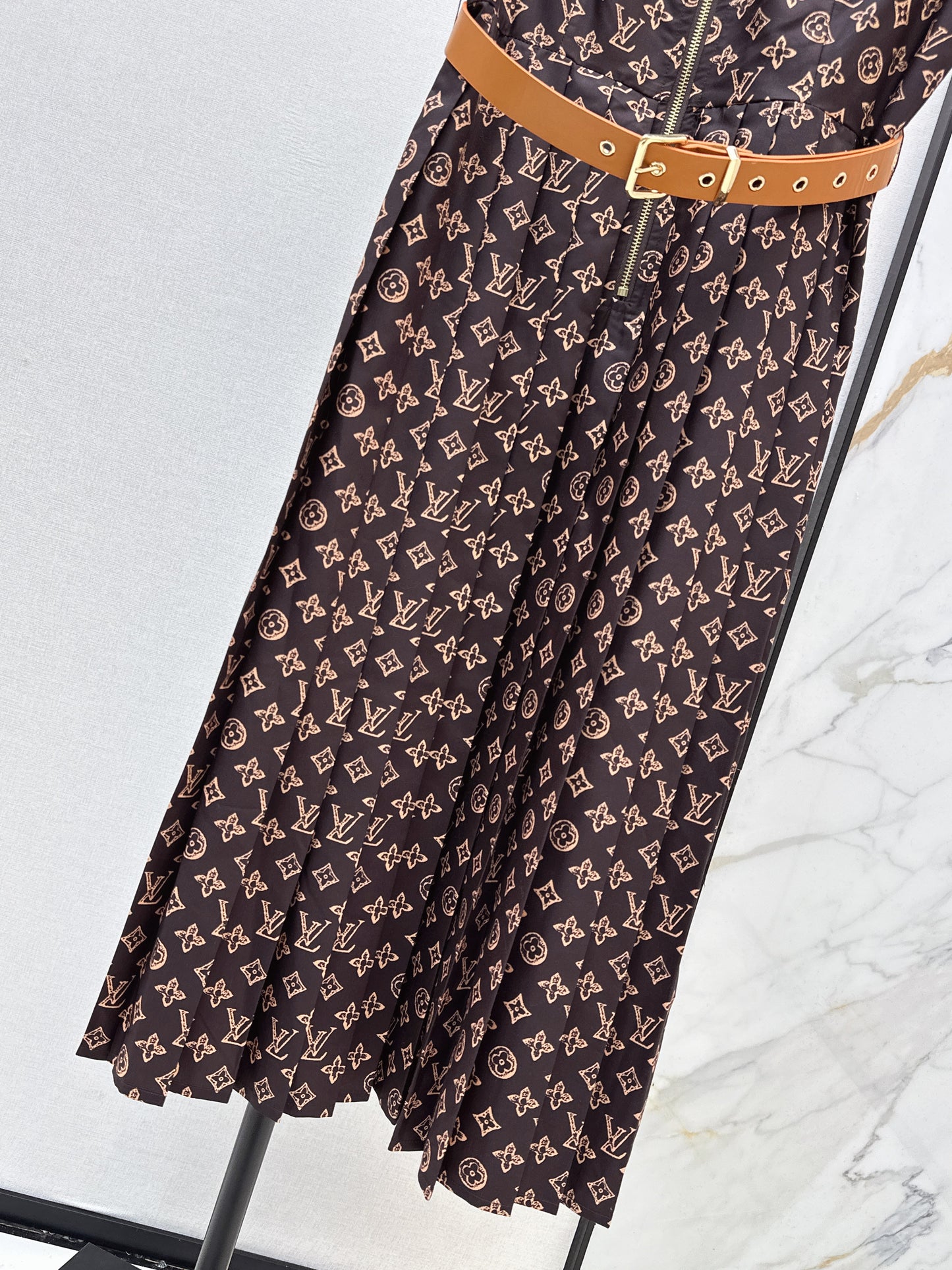Printed Long Pleated Dress