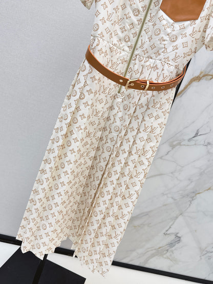 Printed Long Pleated Dress