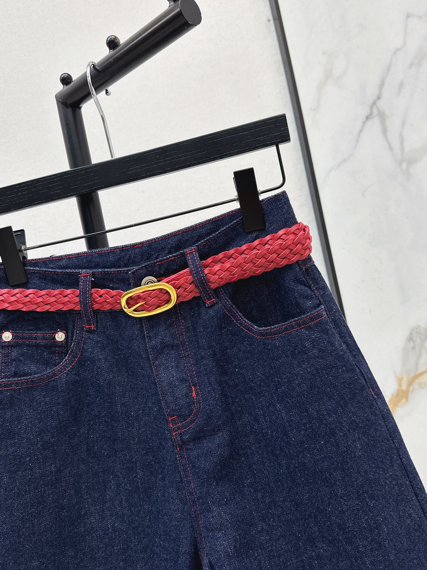 Denim mid-length shorts
