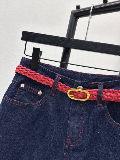 Denim mid-length shorts
