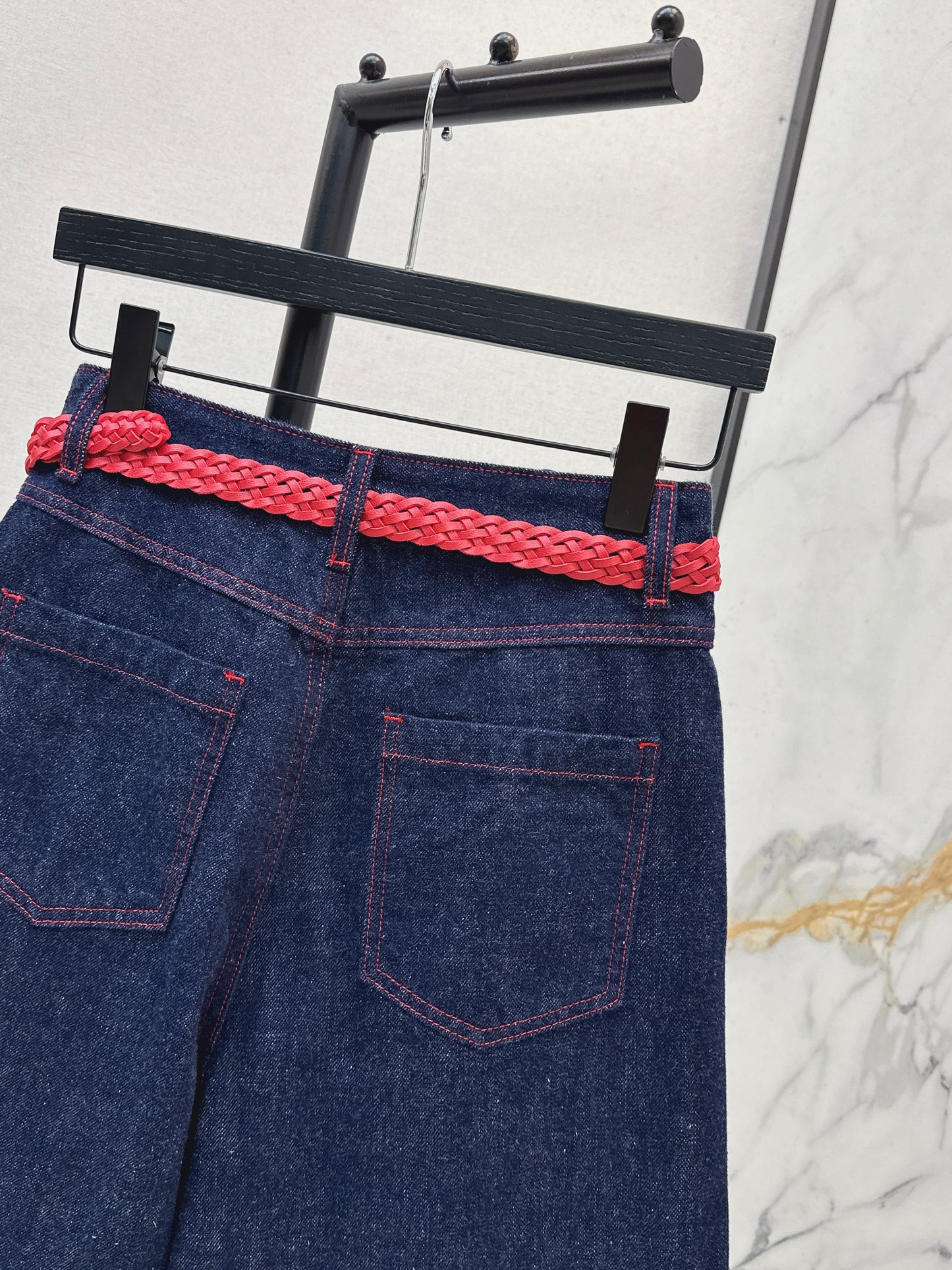 Denim mid-length shorts