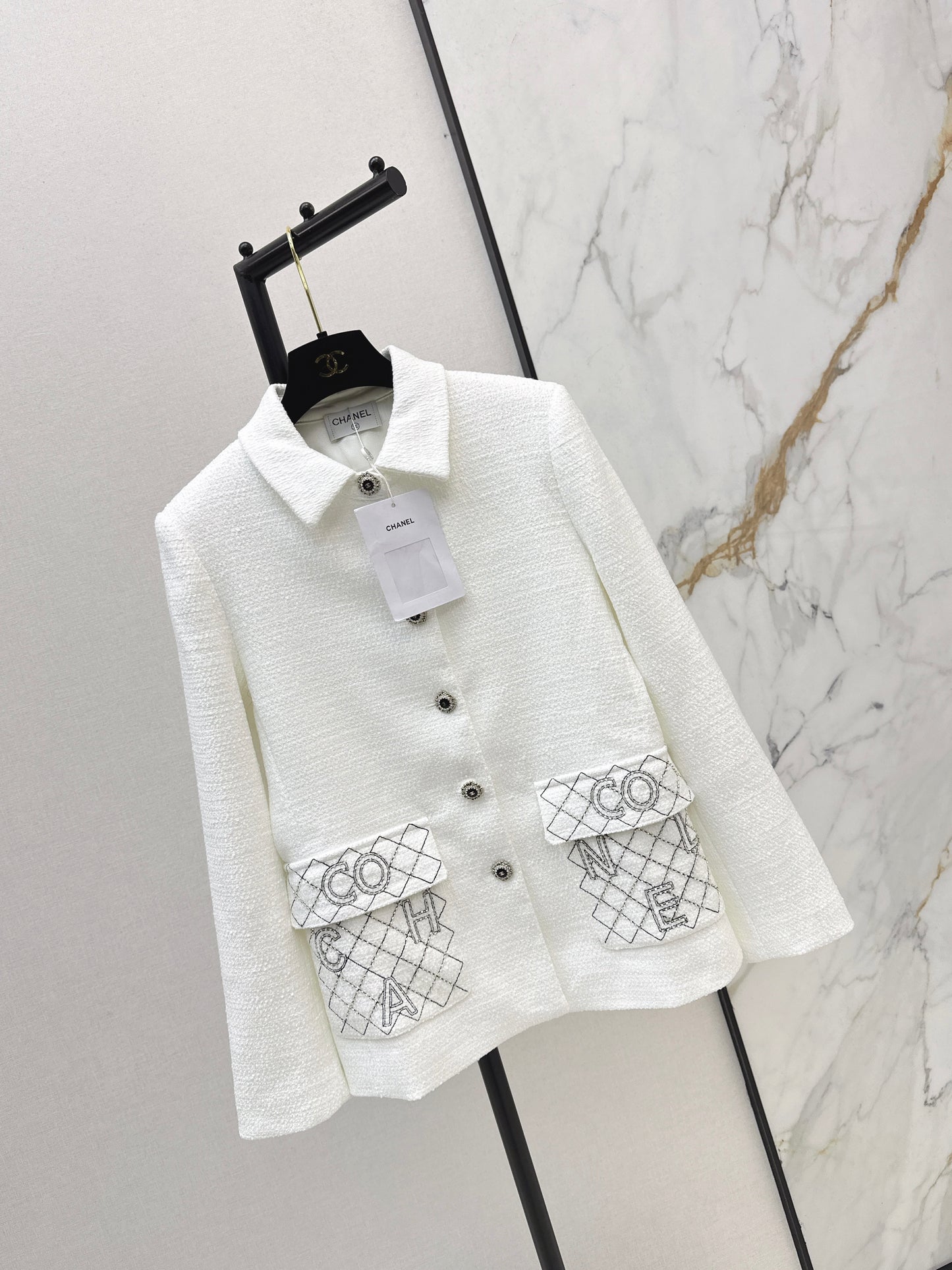 Woven Tweed Mid-Length Coat