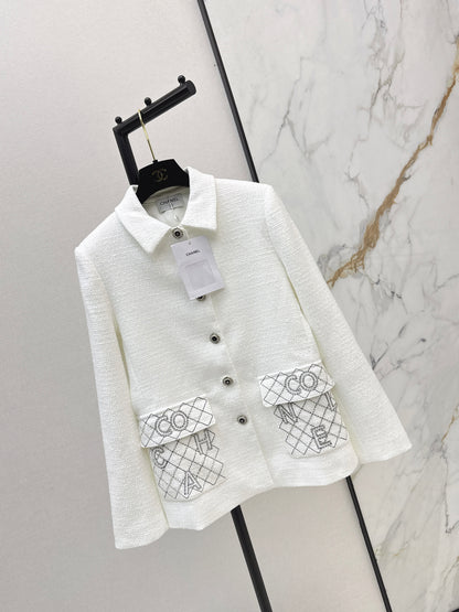 Woven Tweed Mid-Length Coat