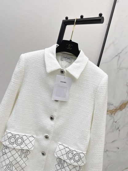 Woven Tweed Mid-Length Coat
