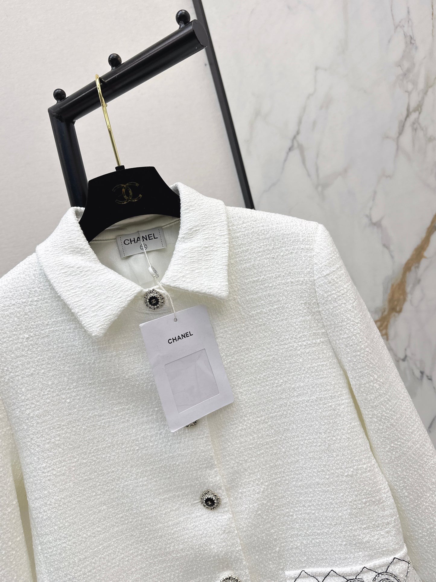 Woven Tweed Mid-Length Coat