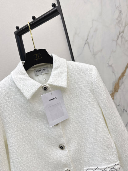 Woven Tweed Mid-Length Coat