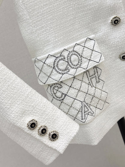 Woven Tweed Mid-Length Coat