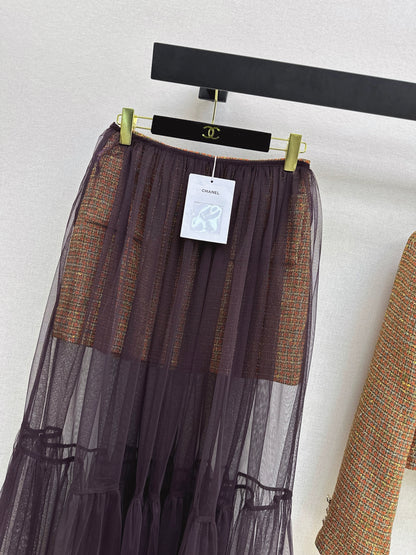 Two-piece set: woven midi skirt + mesh maxi skirt