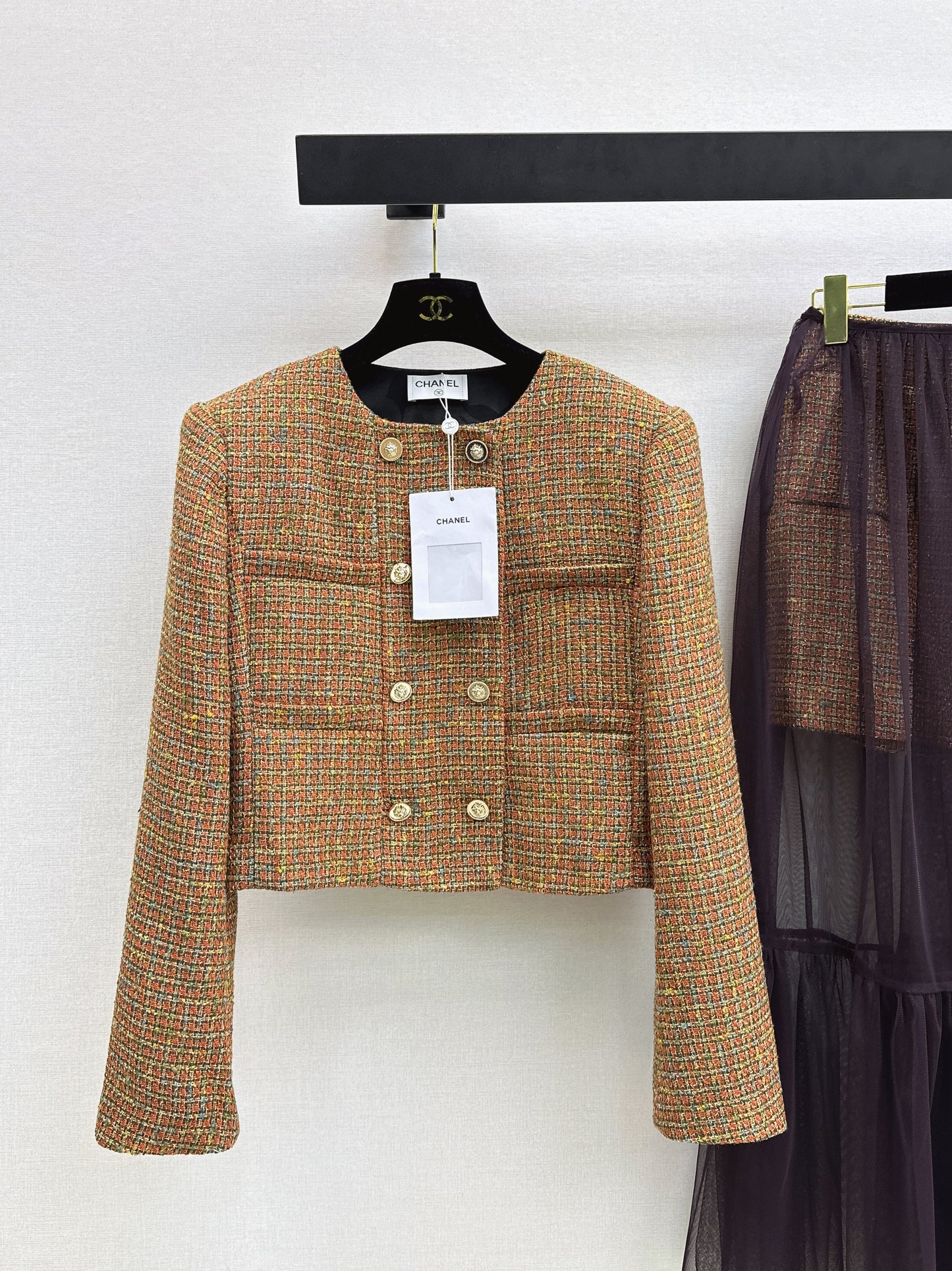 Woven Crew Neck Cardigan