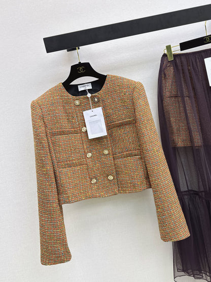 Woven Crew Neck Cardigan