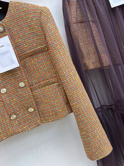 Woven Crew Neck Cardigan