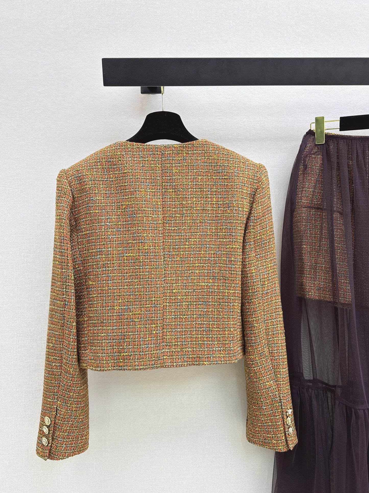 Woven Crew Neck Cardigan