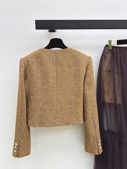 Woven Crew Neck Cardigan