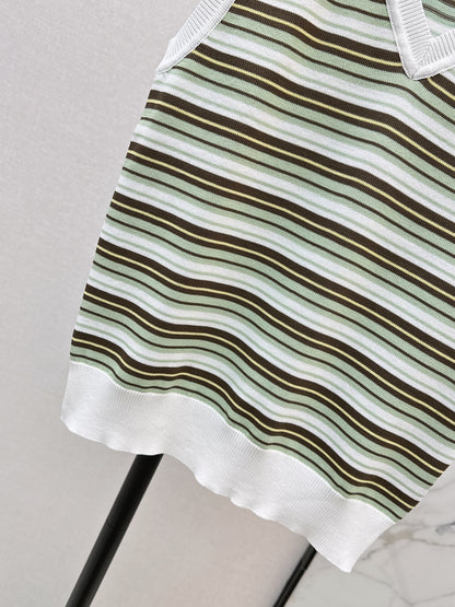 Striped Knit Sleeveless Vest