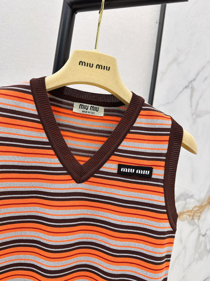 Striped Knit Sleeveless Vest