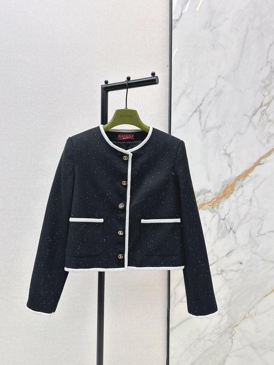 Color-blocked tweed coat
