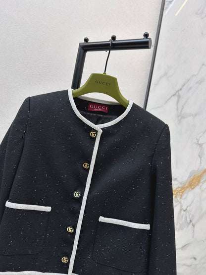 Color-blocked tweed coat