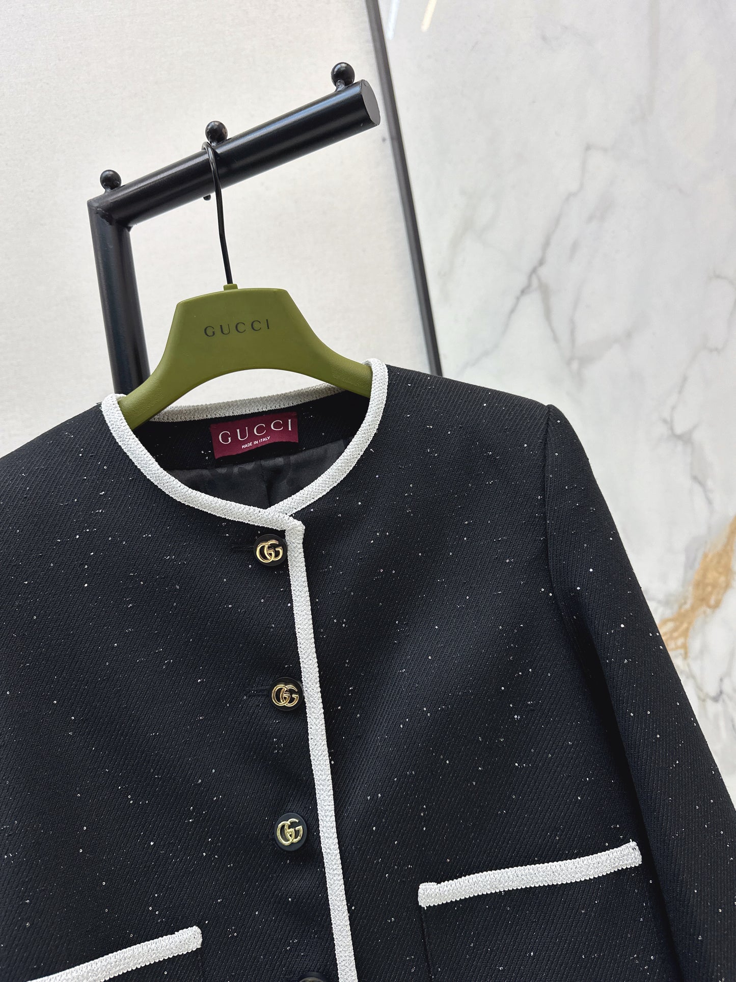 Color-blocked tweed coat