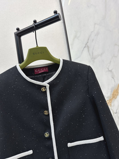 Color-blocked tweed coat
