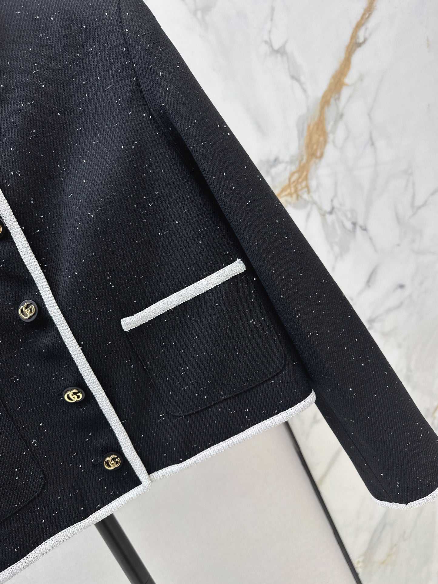 Color-blocked tweed coat
