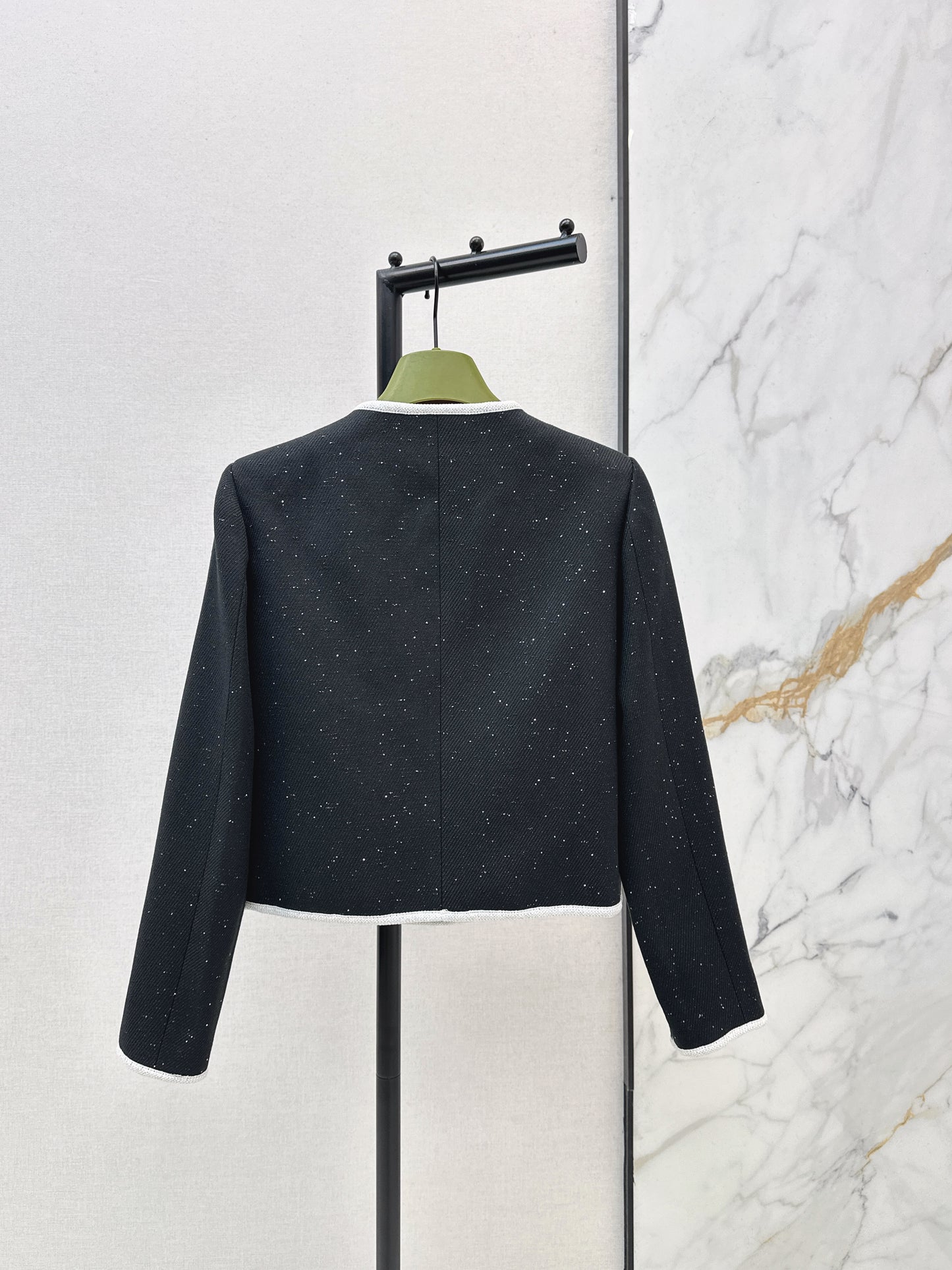 Color-blocked tweed coat