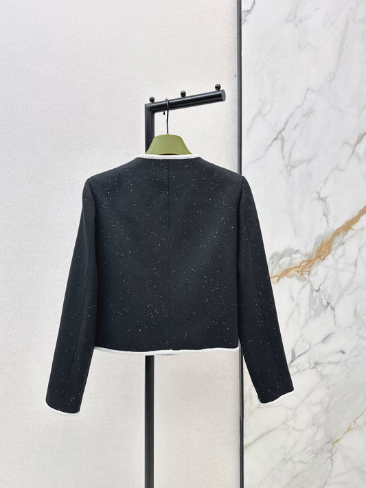 Color-blocked tweed coat