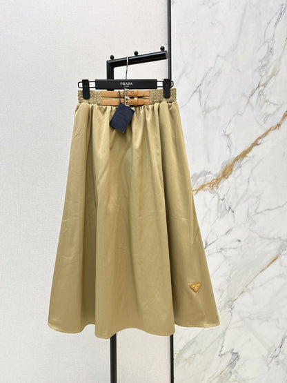 Leather-buckled A-line skirt