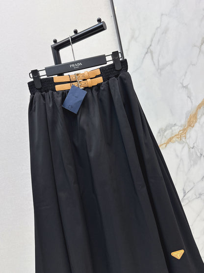 Leather-buckled A-line skirt