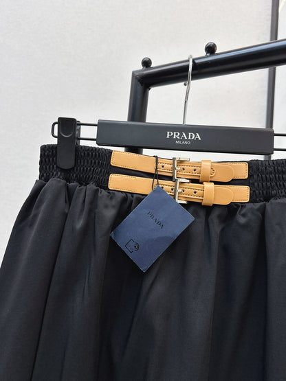 Leather-buckled A-line skirt