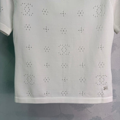 Openwork Knit Short-Sleeve Top