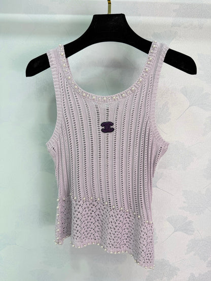 Beaded Openwork Knit Vest