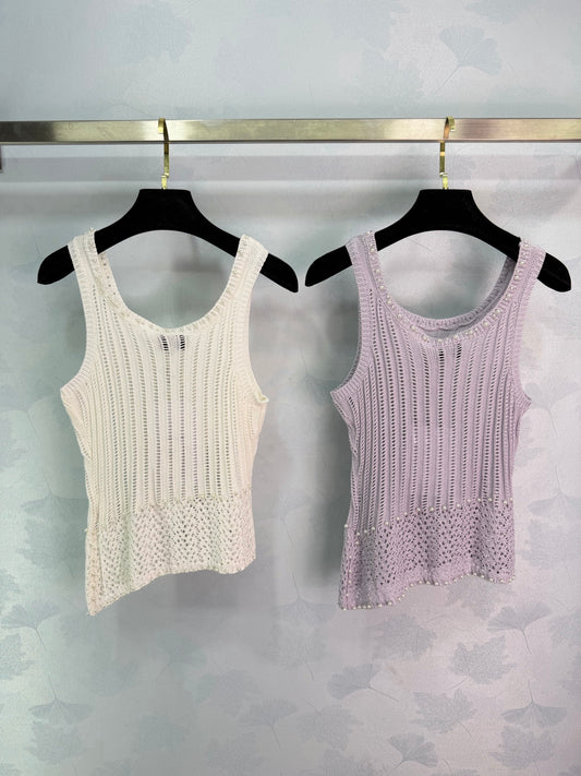 Beaded Openwork Knit Vest