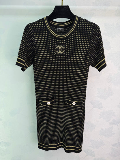 Striped Knit Short-Sleeve Dress