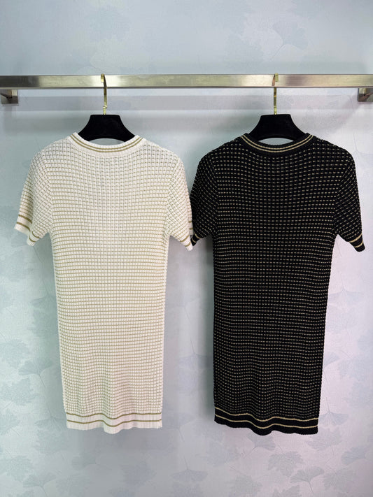 Striped Knit Short-Sleeve Dress